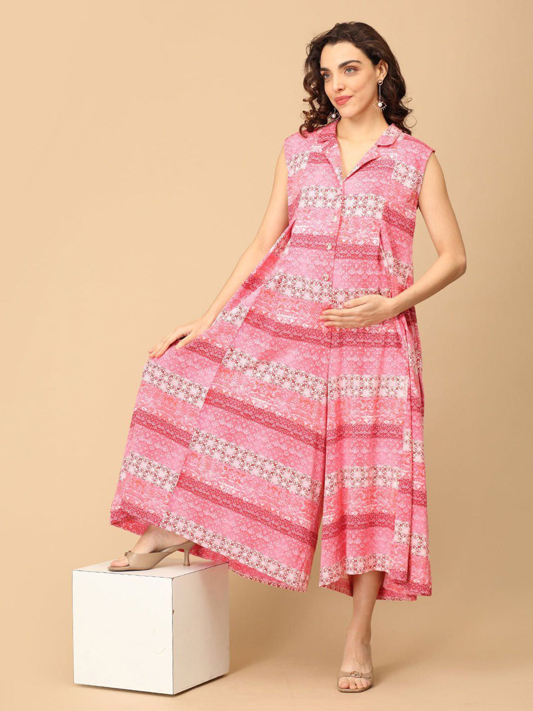 The Mom Store Printed Basic Maternity Jumpsuit