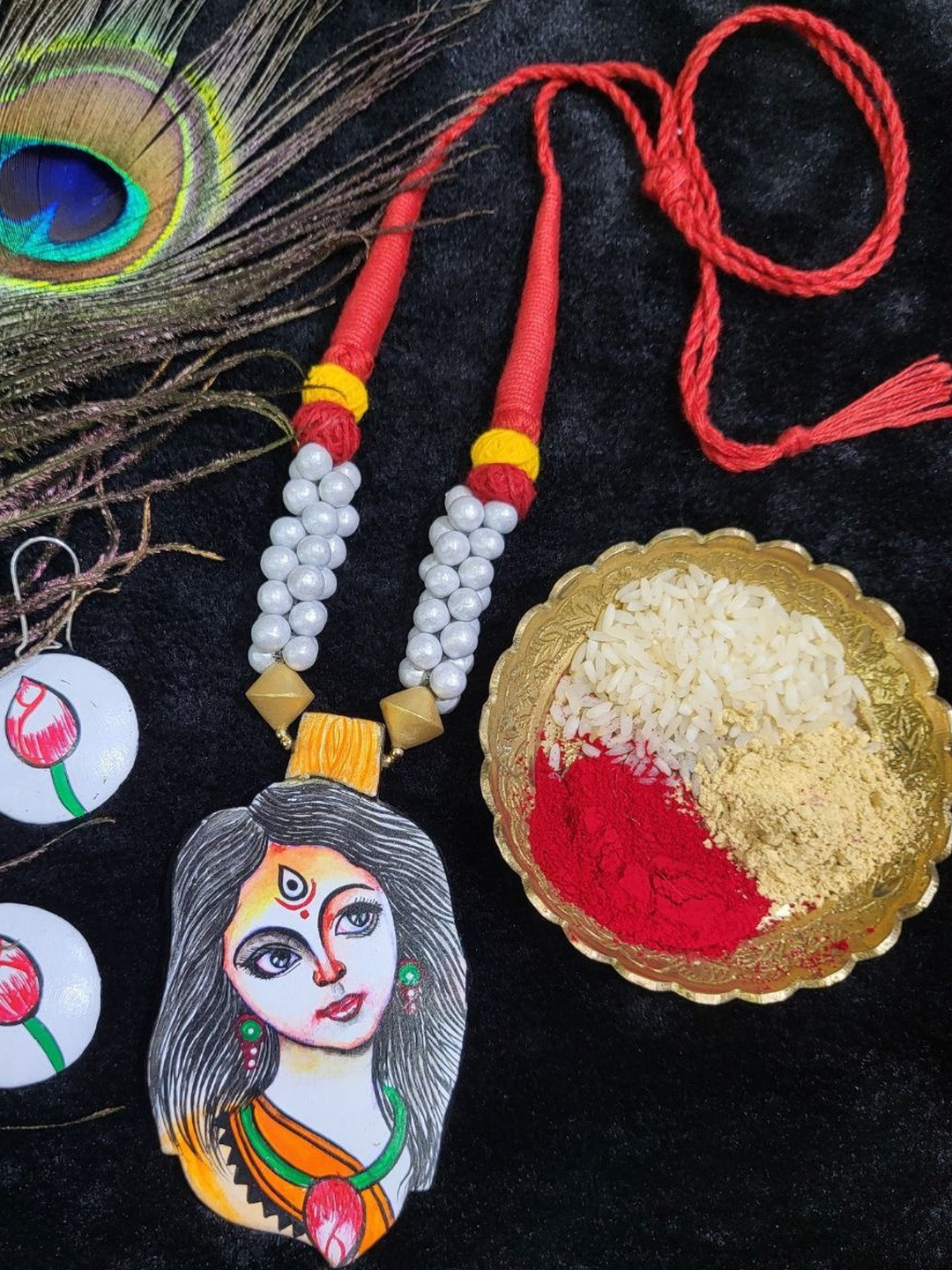 KALAVAATHI Women Hand Painted Durga Maa Terracotta Jewellery Set
