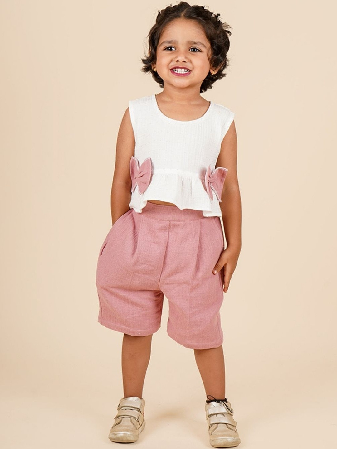 LOYZO-LOYAL TO JOY Girls Muslin Peplum Top with Shorts