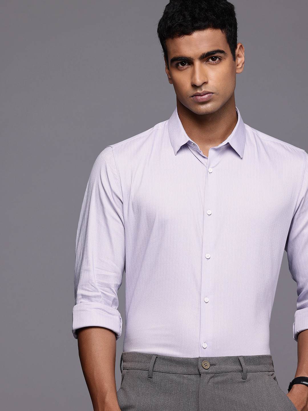 Louis Philippe Ath.Work Self Design Striped Super Slim Fit Smart Casual Shirt