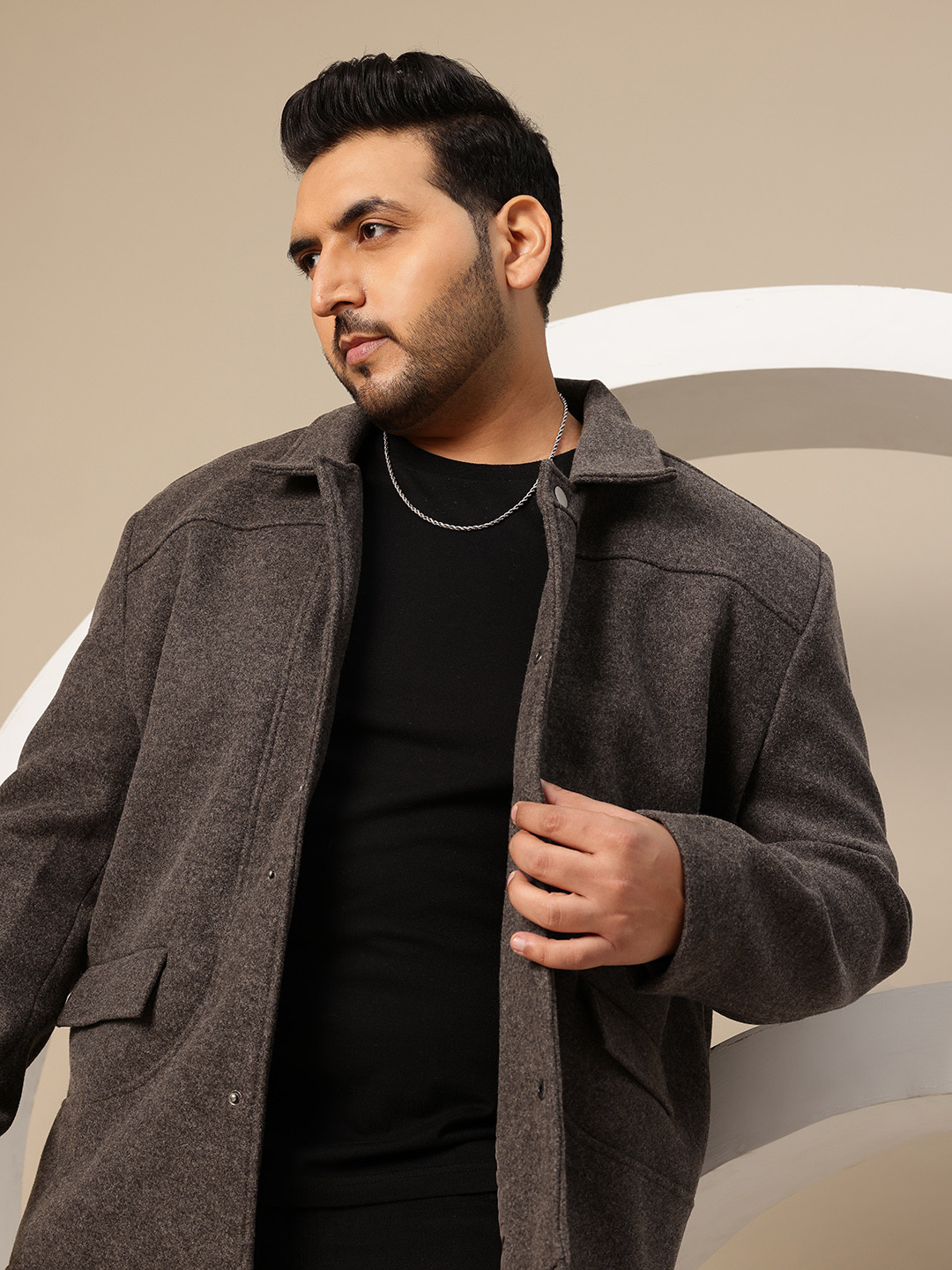 Sztori Plus size Spread Collar Snap Button Overcoat