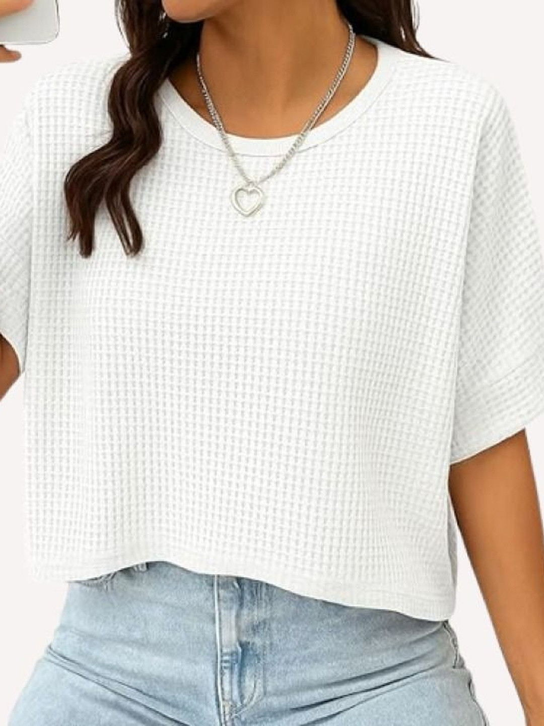 Realglimpse Women Self Design Round Neck Top