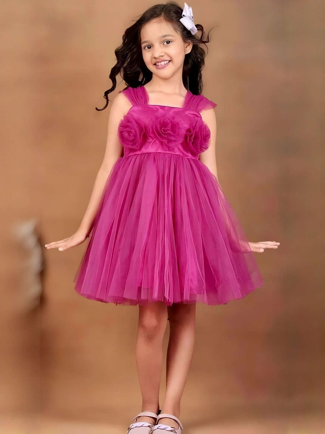 Modish Girls Magenta Knee length Party frock