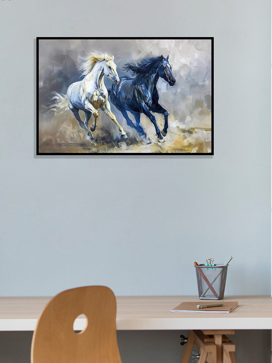 nestroots White & Blue Run Free Together Horse Canvas Wall Art