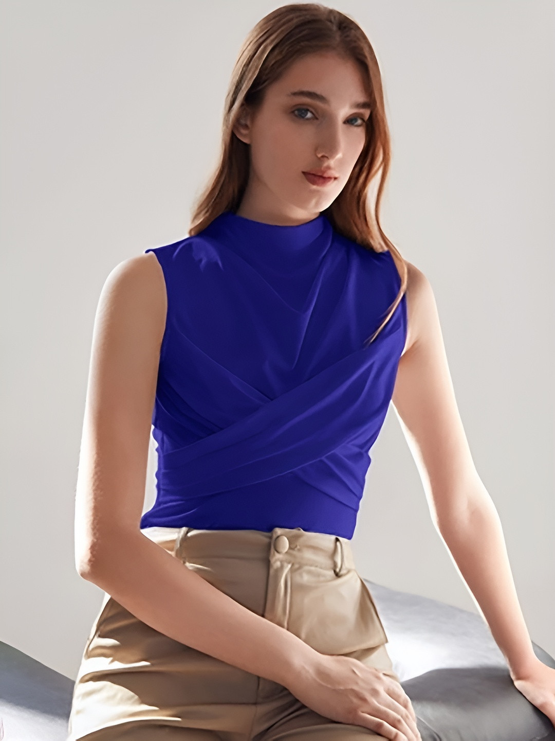 JC Mode Women High Neck Twisted Fitted Top