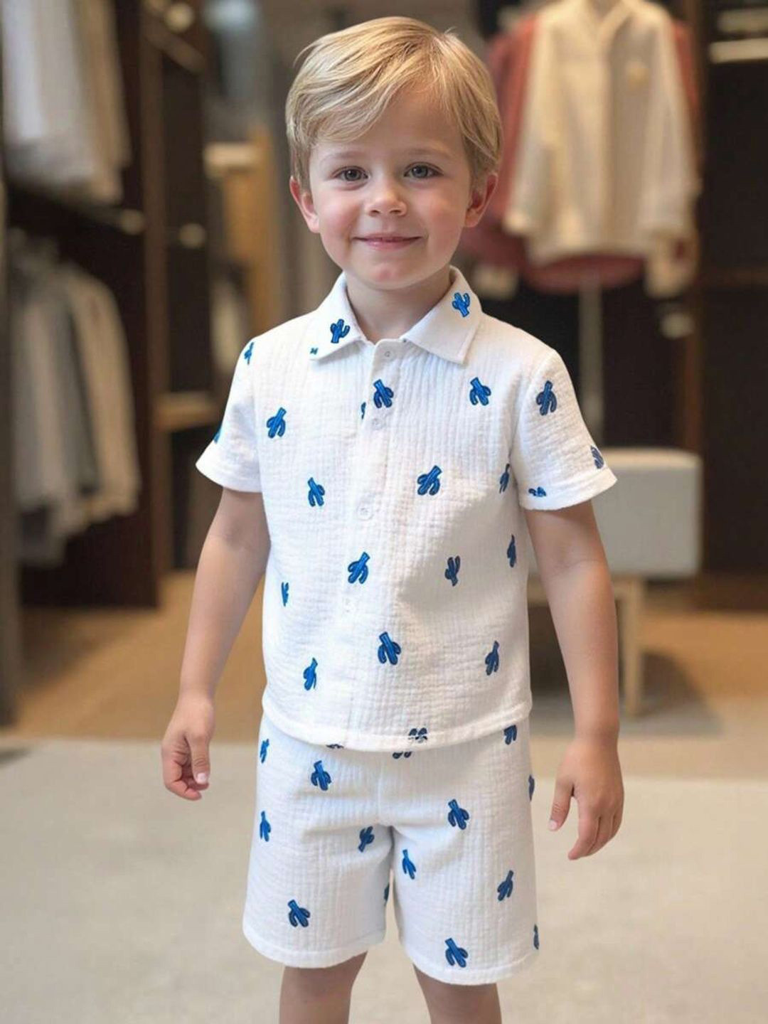 SuratKidsStore Boys Printed Short Sleeves Pure Cotton Shirt With Shorts