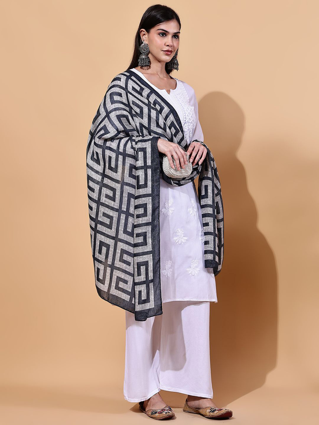 LOOM LEGACY Geometric Block Printed Modal Dupatta