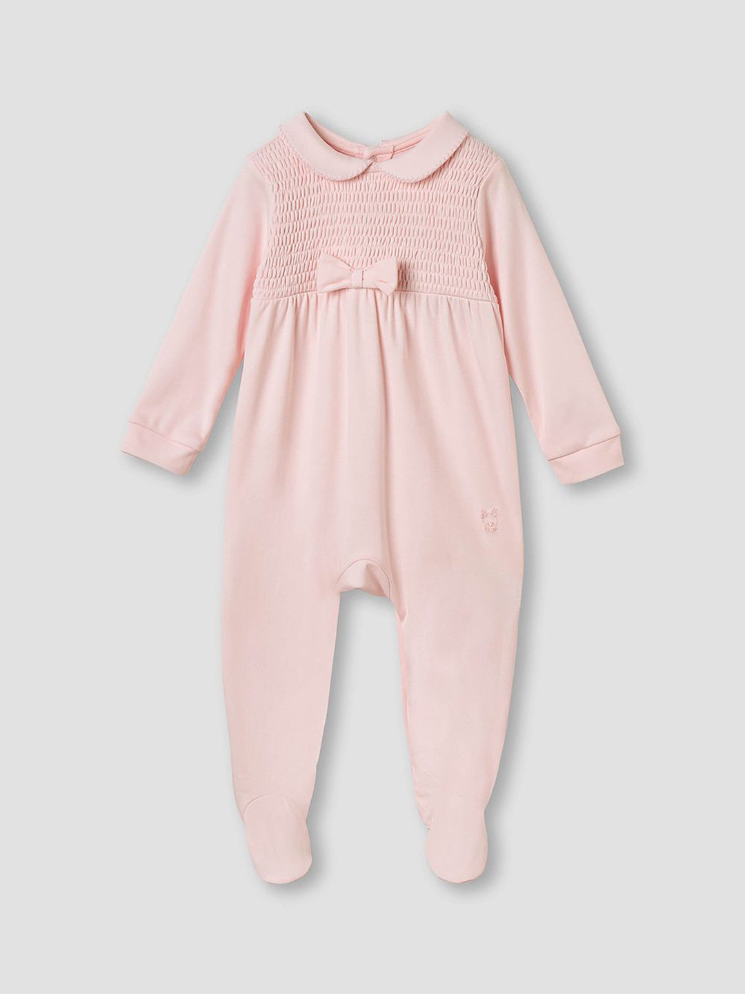 Giggles by Babyshop Girls Smocked & Bow details Peter Pan Collar Cotton Sleepsuit