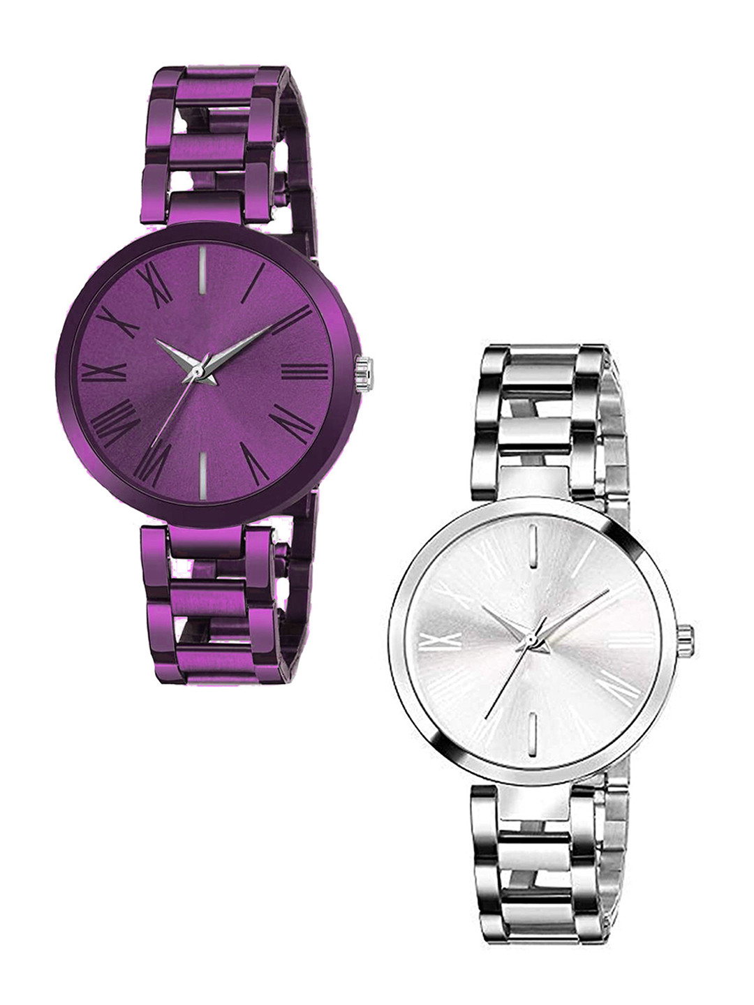 FROZIL Women Set Of 2 Stainless Steel Bracelet Style Straps Analogue Watch TNR-P-SIL