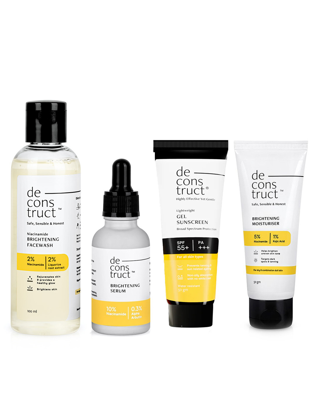 deconstruct 4-Step Brightening Combo - Face Wash + Sunscreen + Moisturizer + Serum