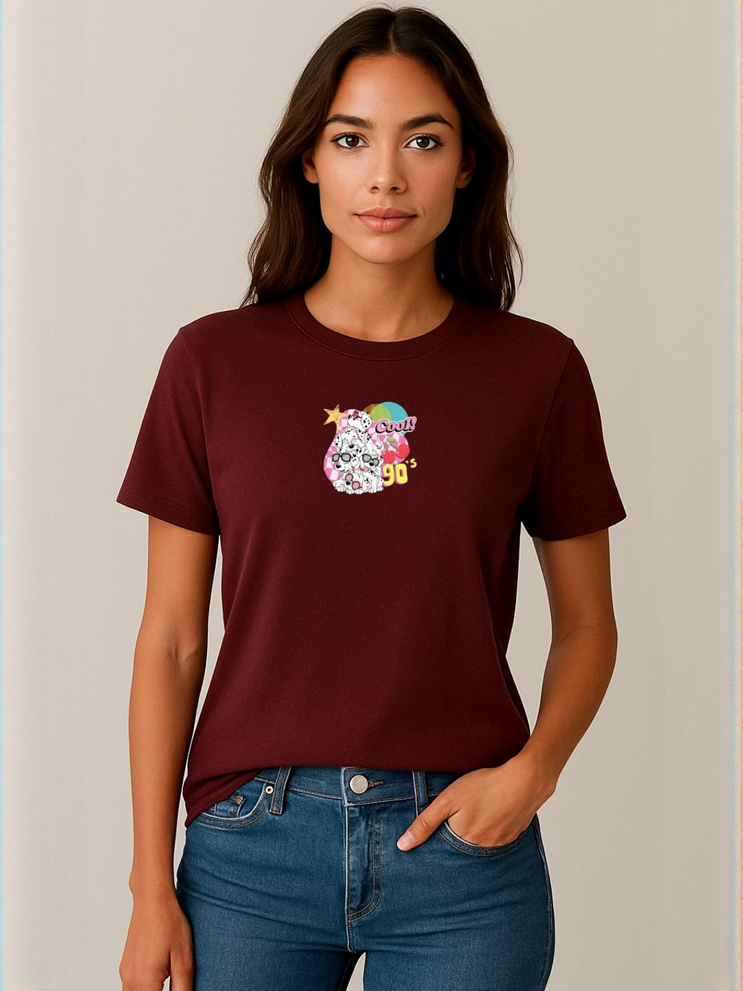 Anikmart Women 101 Dalmatians Graphic Printed Round Neck Cotton T-shirt