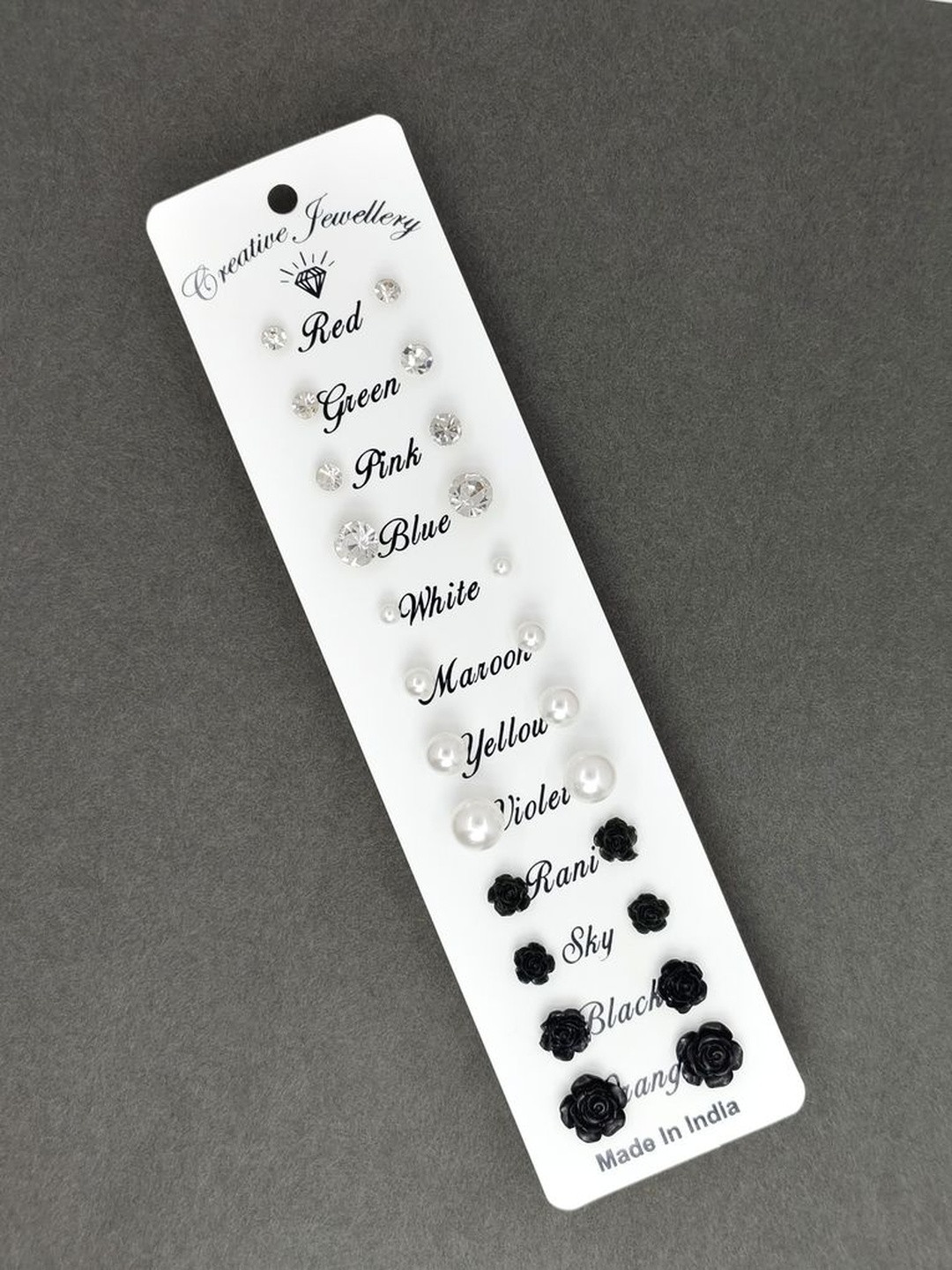 Honbon Set of 12 Plastic Rhinestone Pearls Flower Stud Earrings