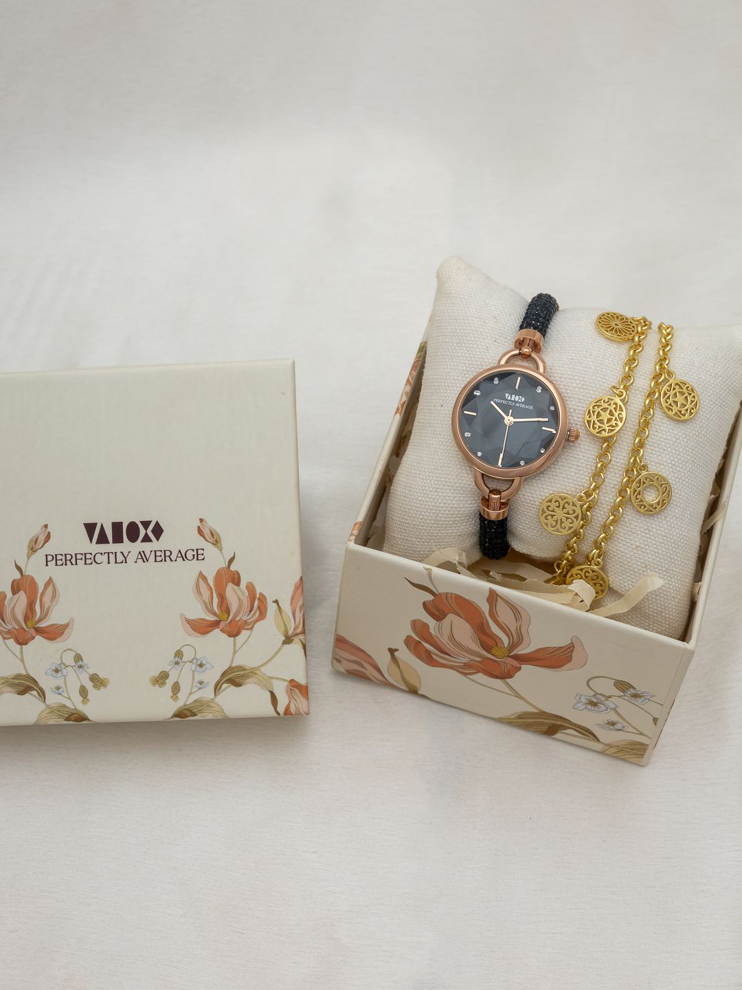 Perfectly Average Women Charm Chain Bracelet & Crystal Slider Watch Accessory Gift Set