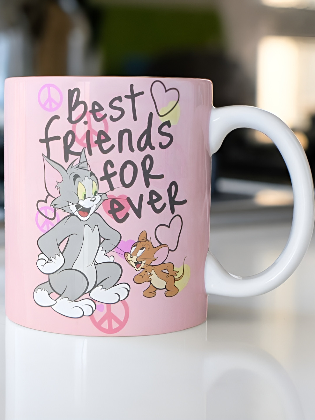 Mr UVD Pink & Grey Cartoon Character Printed Ceramic Glossy Mug 350 ml