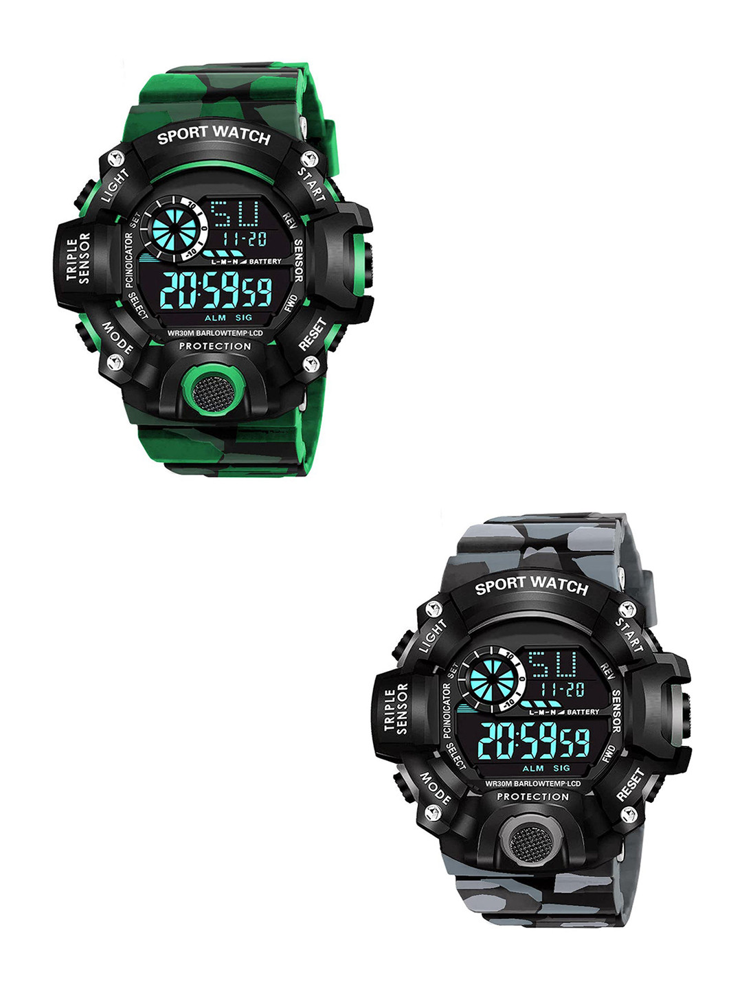 FROZIL Men Set Of 2 Dial & Embellished Straps Digital Watch C-Army-Green-Grey