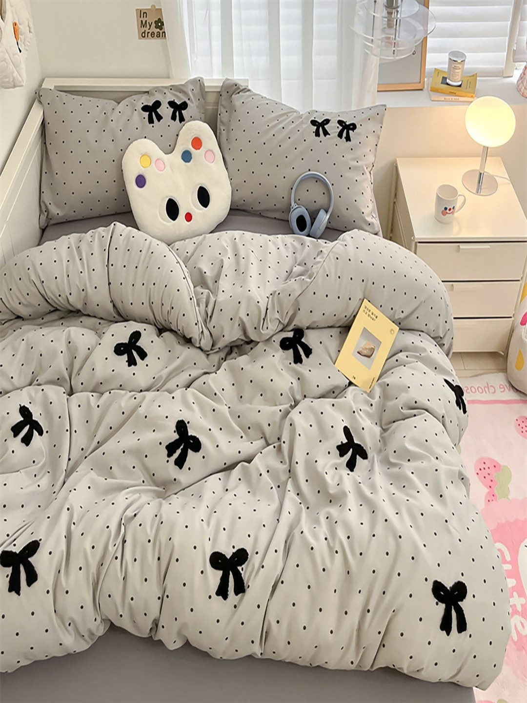 JC HOME Grey & Black Printed Regular Double King Bedding Set