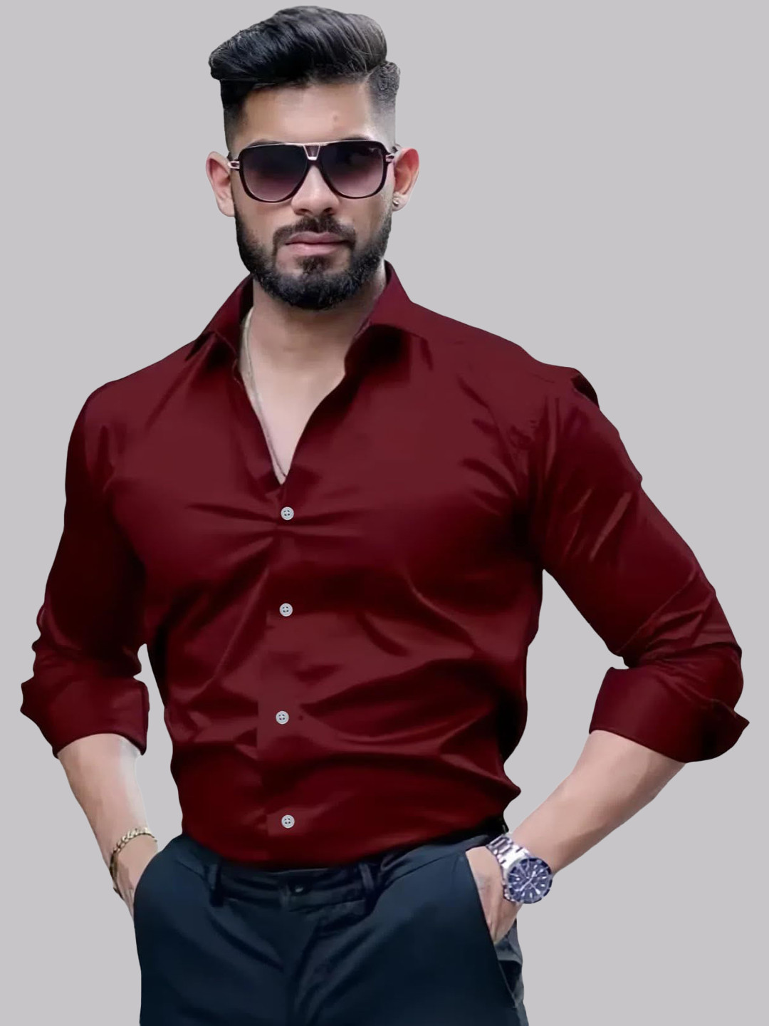INDOPRIMO Spread Collar Long Sleeves Cotton Casual Shirt
