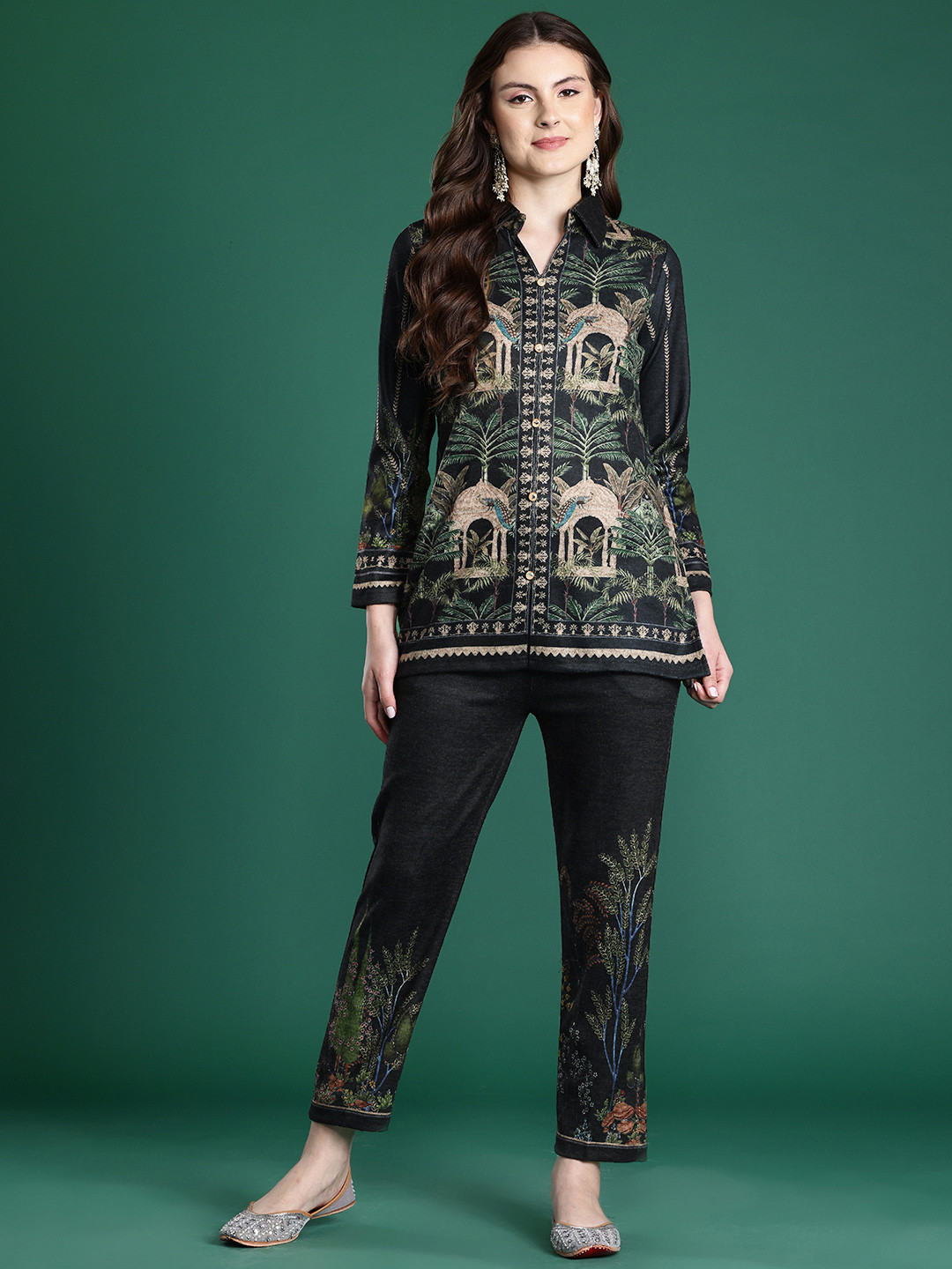 Cayman Conversational Print Spread Collar Woollen Co-Ords