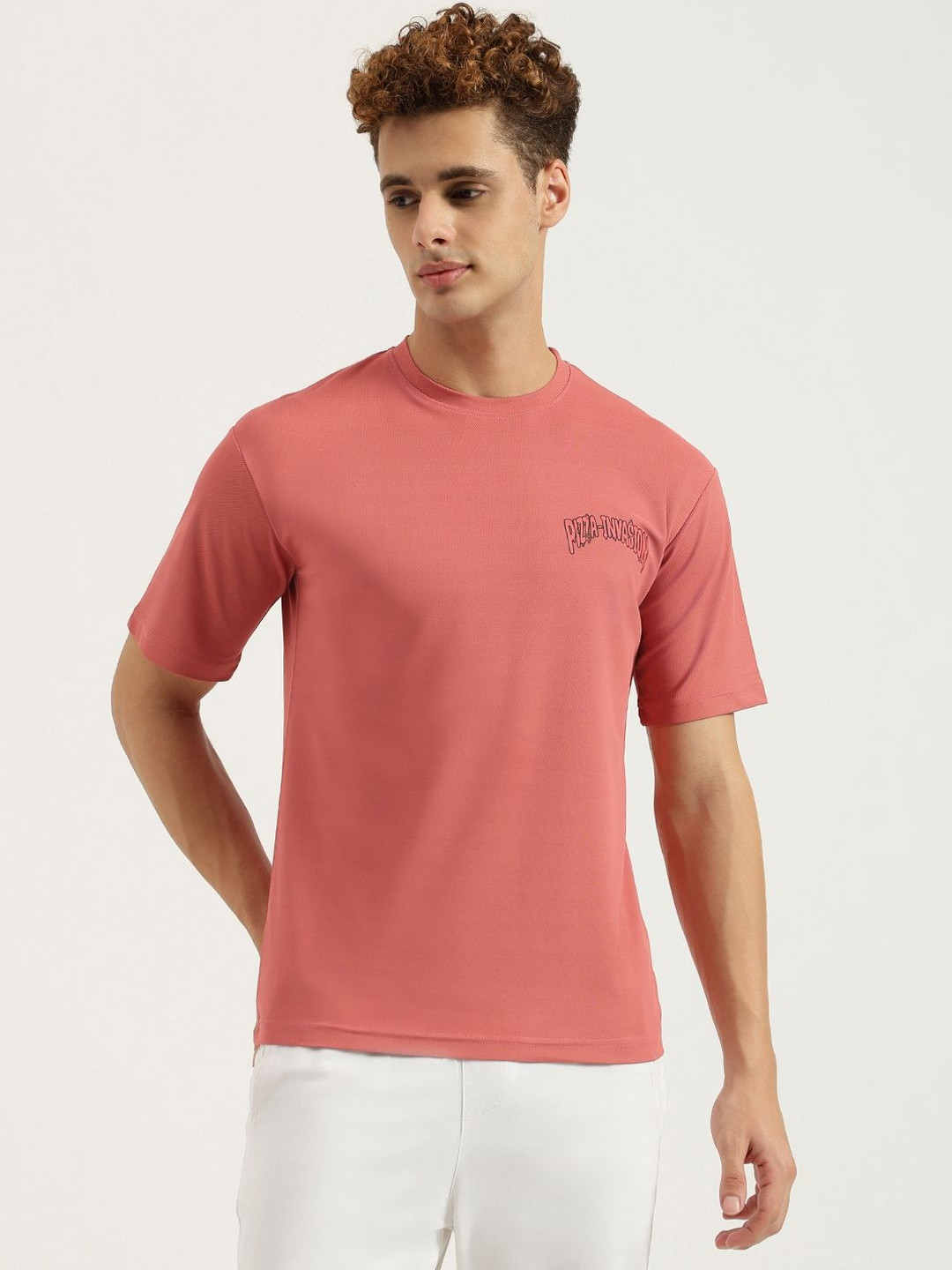 Pink & Yellow Graphic Round Neck T-shirt