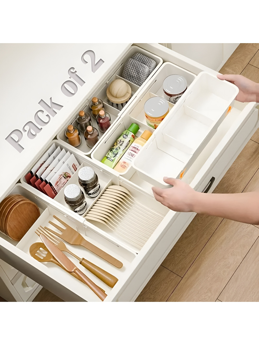 JD FRESH White 2 Pieces Kitchen Drawer Organisers