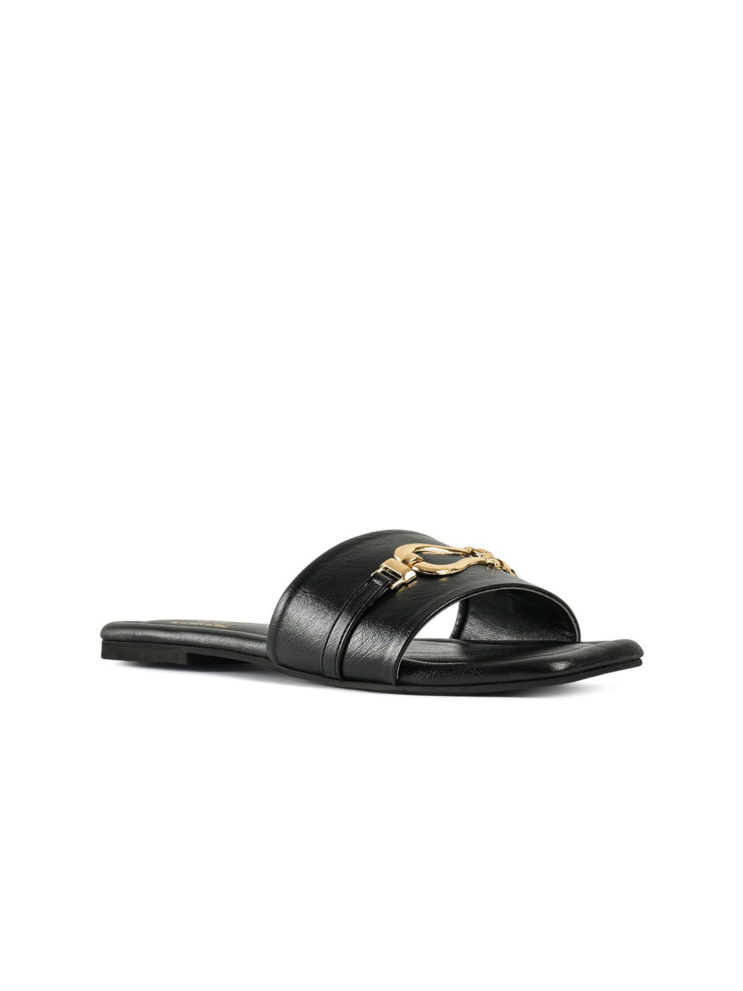 London Rag Women Metallic Buckle Embellished Open Toe Flats