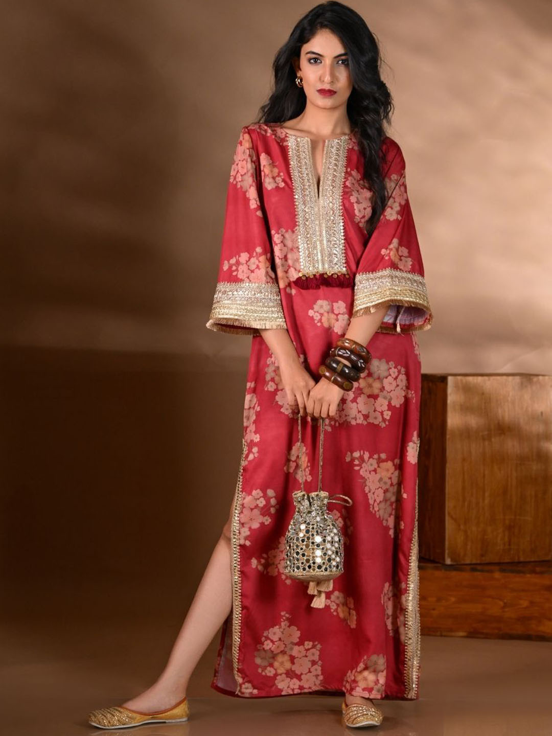 SHOP GULMOHAR Women Floral Printed Side Slits Maxi Ethnic Dress