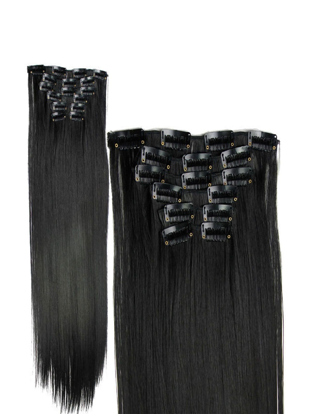 MoonEyes Women 16- Clips In Straight Scalp Topper Hair Extension- Black- 24 Inch