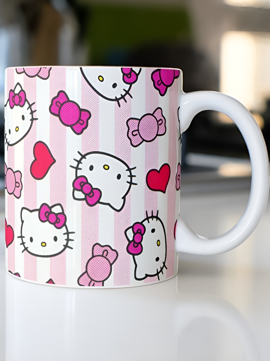 Mr UVD White & Pink Hello Kitty Printed Ceramic Glossy Mug - 350 ml