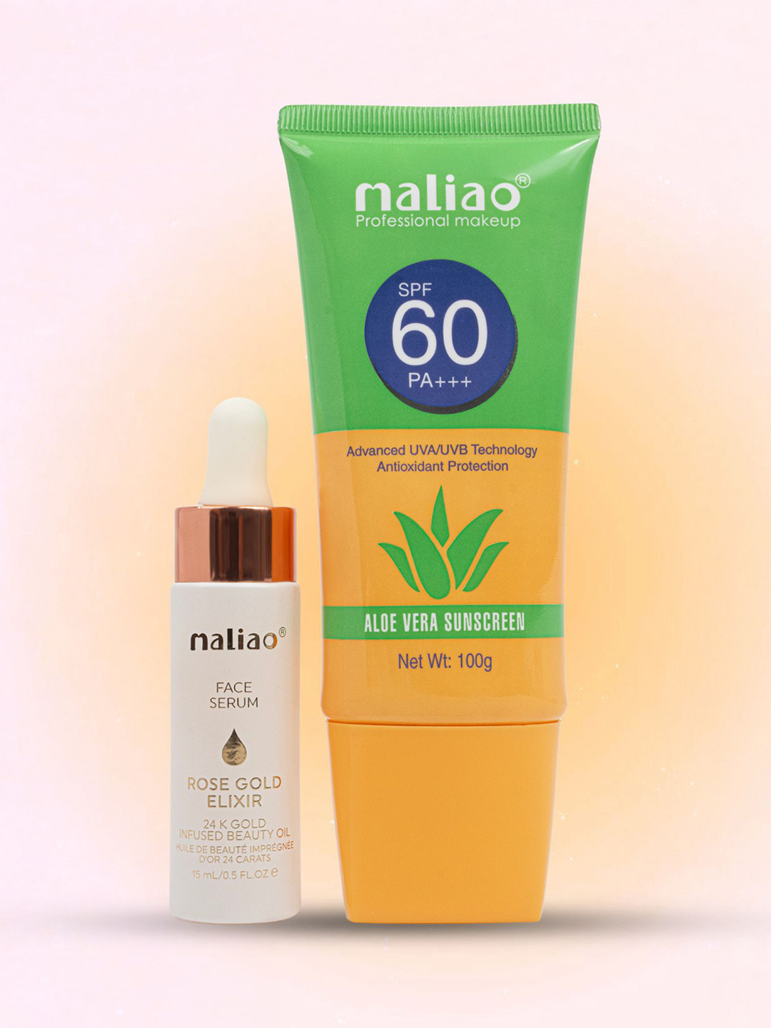 Maliao Set Of 2 24K Gold Face Serum- 15 ml & Aloevera Sunscreen- 100 g