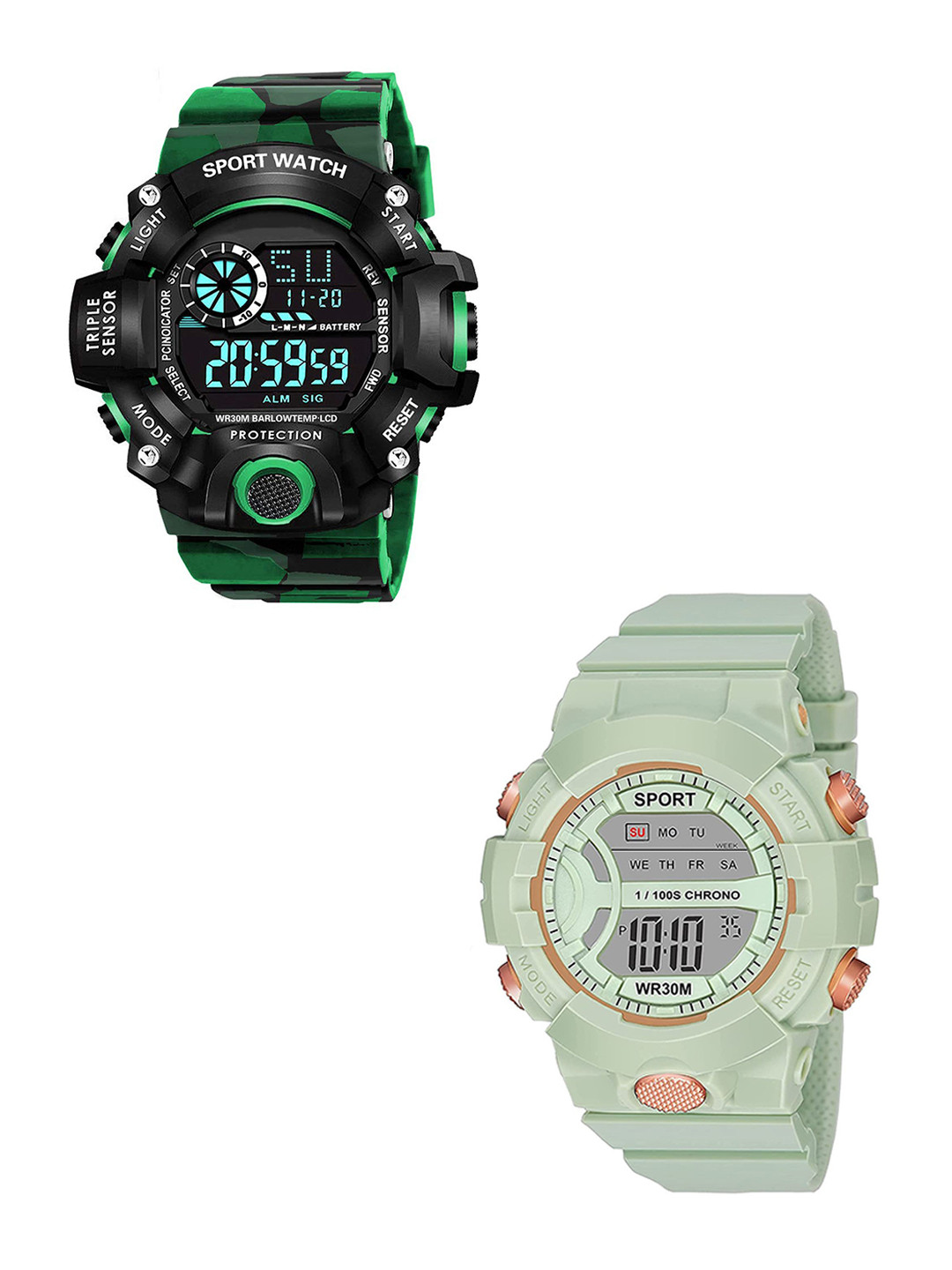 FROZIL Men Pack of 2 Dial & Straps Digital Watch C-GREEN-DK GREEN