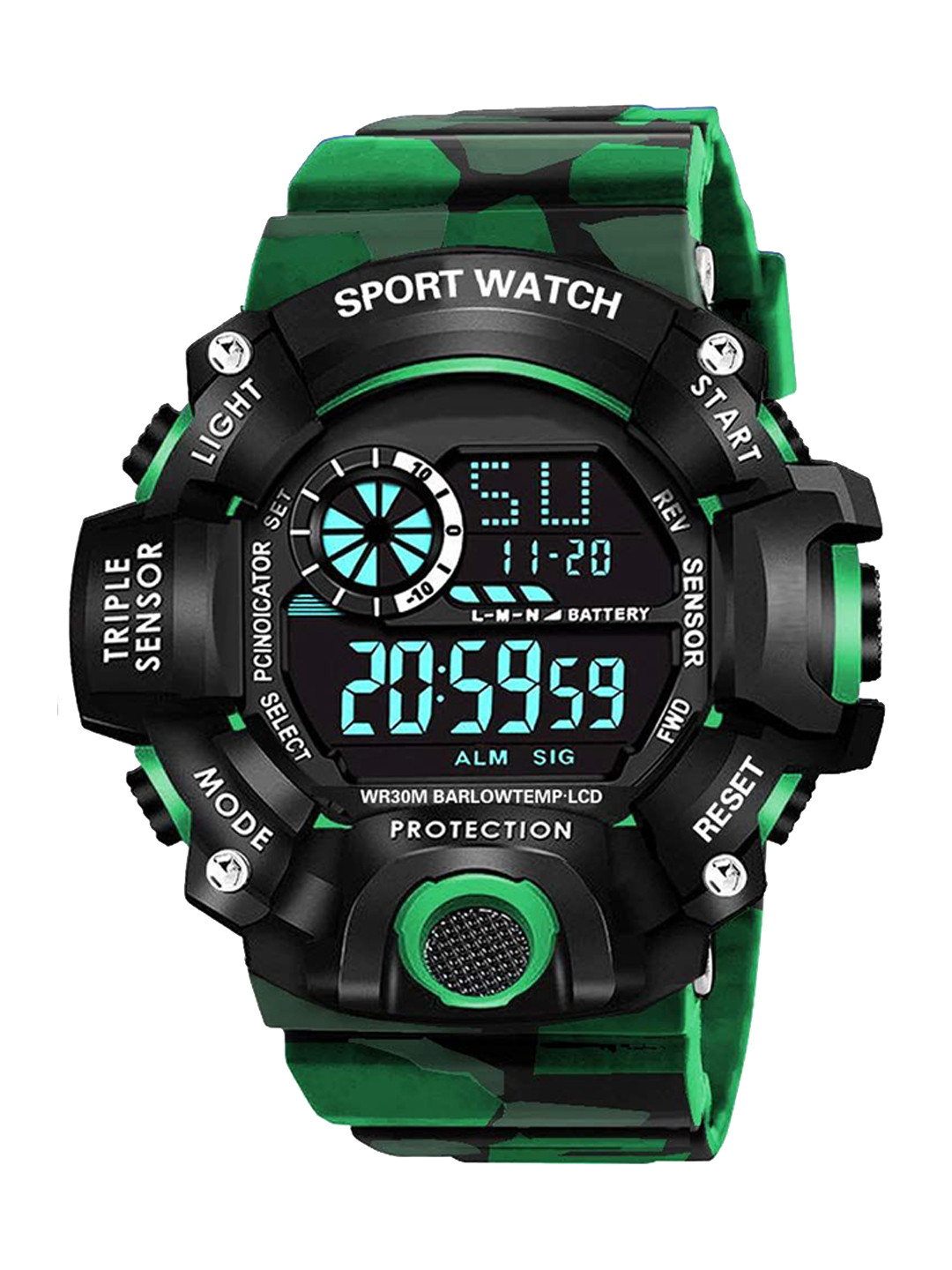 FROZIL Men Round Dial & Stainless Steel Straps Digital Watch C Shock Green