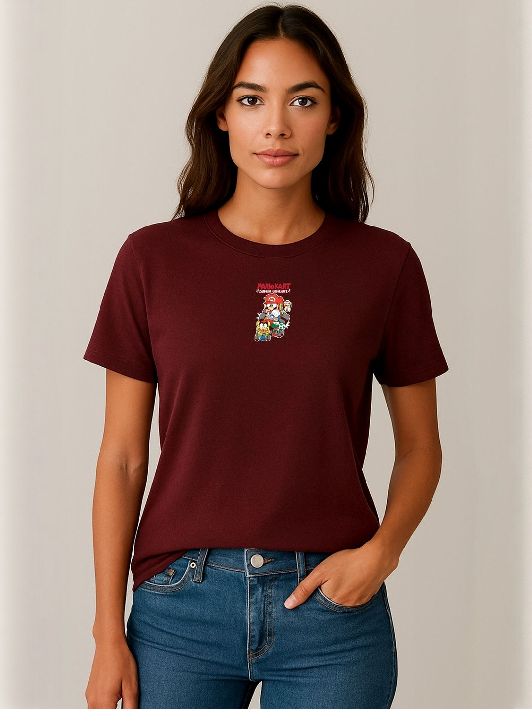 Anikmart Women Super Mario Graphic Printed Round Neck Cotton T-shirt