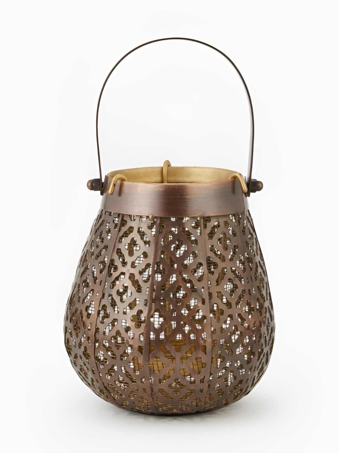 Fabindia Sajj Copper-Toned Metal Table Lantern Shaped Candle Holder