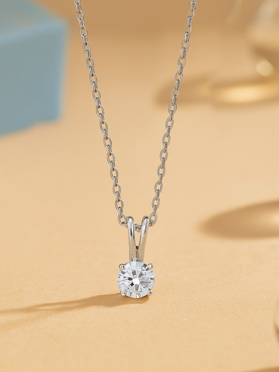 Ornate Jewels 925 Sterling Silver American Diamond Solitaire Necklace