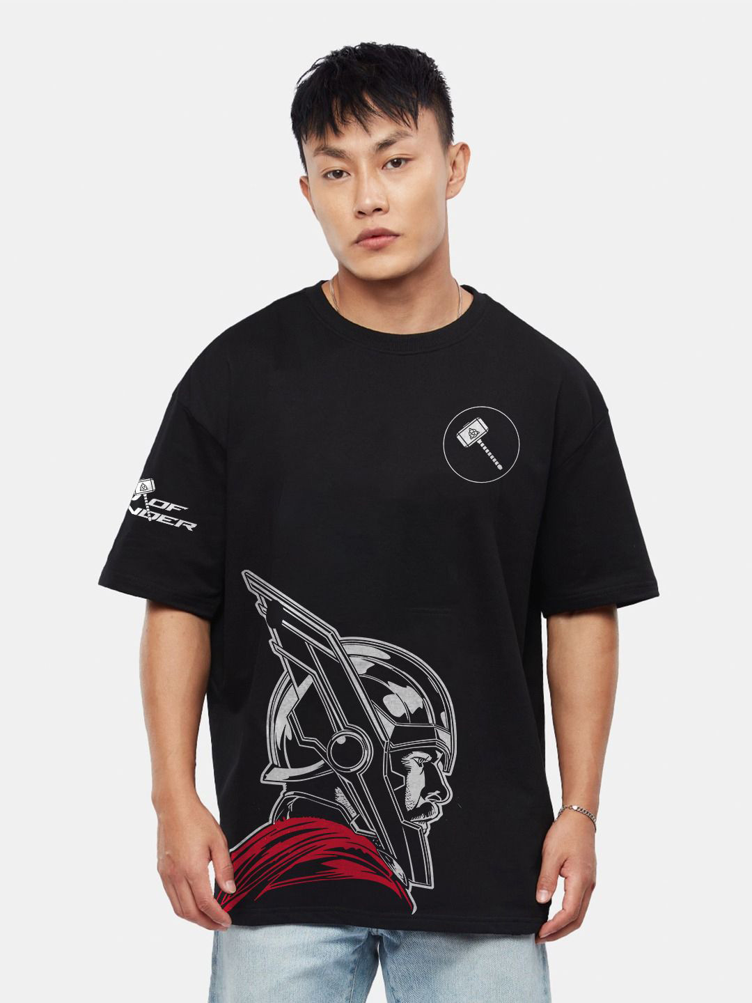 Crazymonk Men Thor Graphic Printed Round Neck Cotton Oversized T-shirt