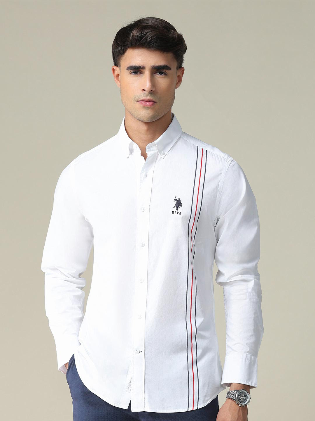 U.S. Polo Assn. Engineered Striped Pure Cotton Casual Shirt