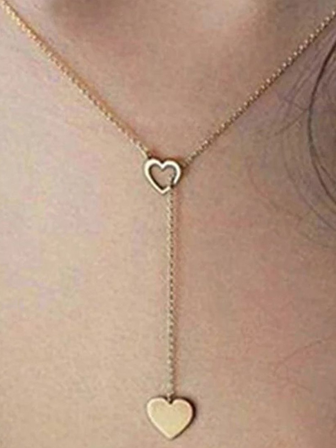 TheVineGirl Gold-Plated Single Layered Heart In Heart Pendant Chain