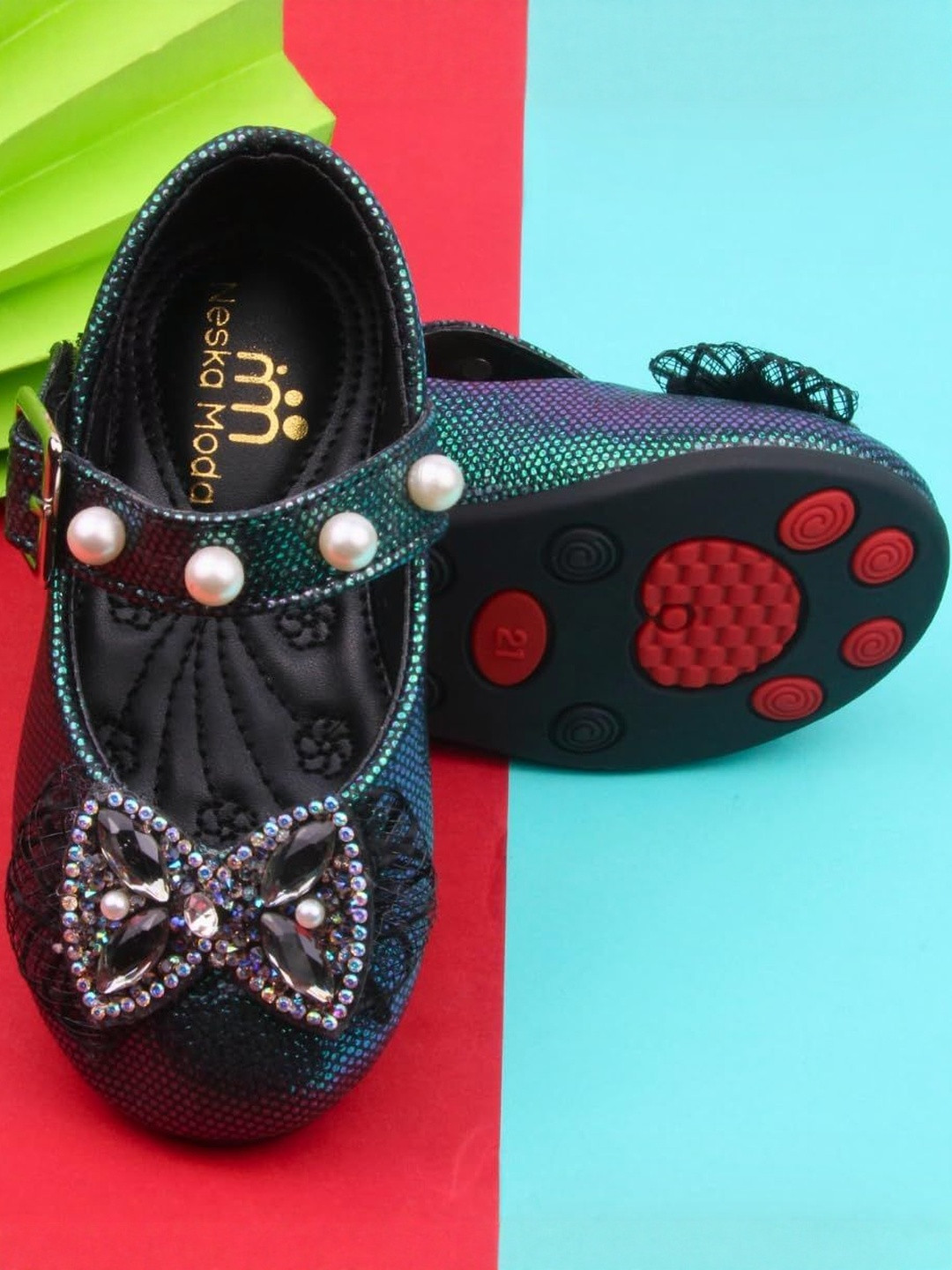 NESKA MODA Girls Embellished Soft Cotton Pre-Walker Booties