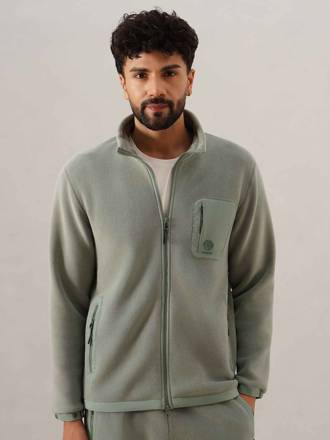 Pearl 7 Men Mock Collar Front-Open Sweatshirt