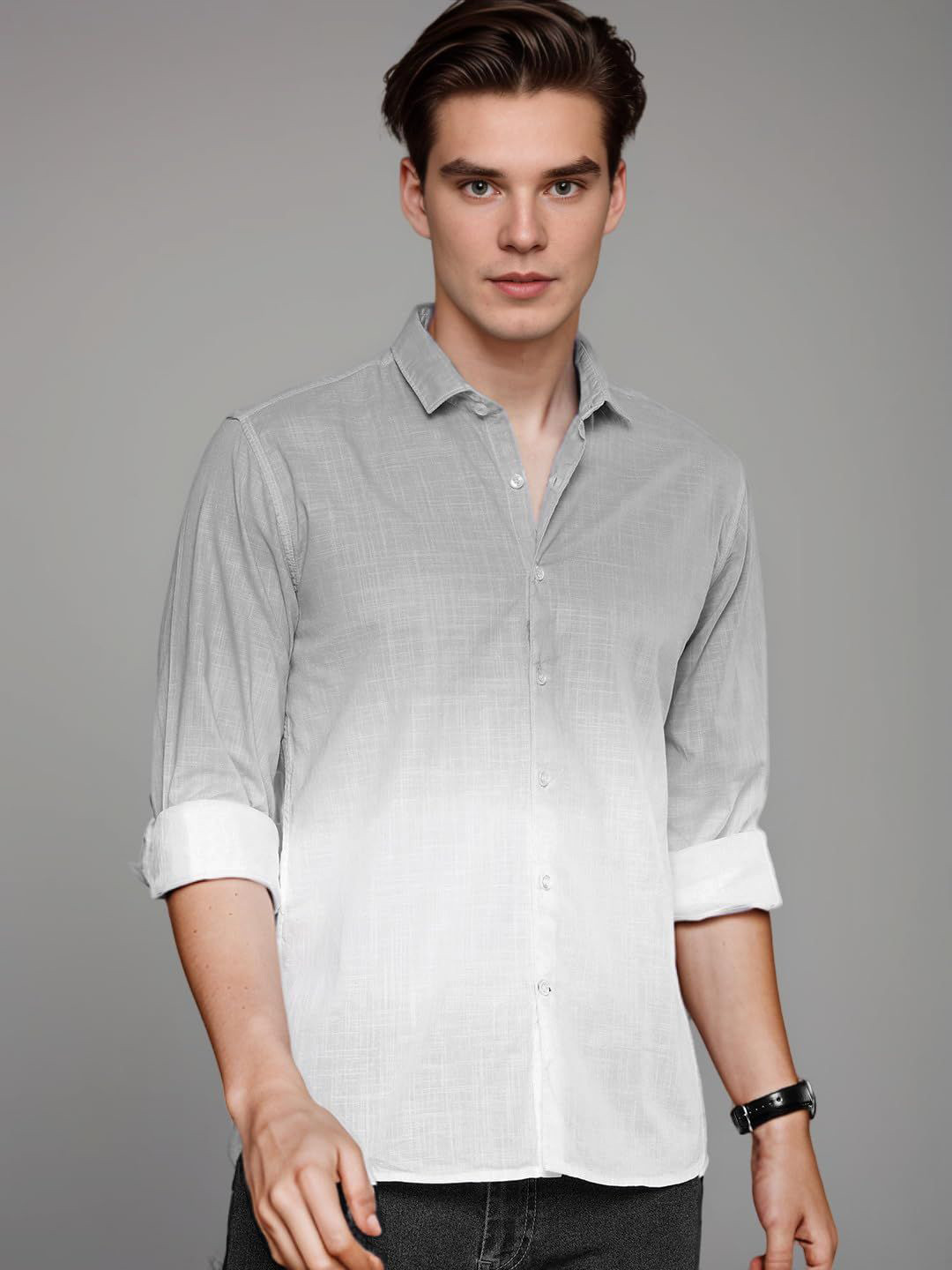 INDOPRIMO Ombre Dyed Spread Collar Long Sleeves Casual Shirt