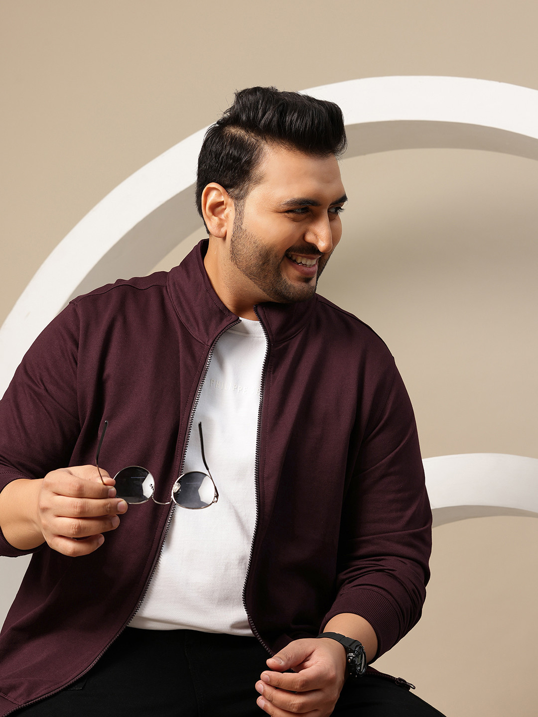 Sztori Plus Size Mock Collar Zip-Up Sweatshirt