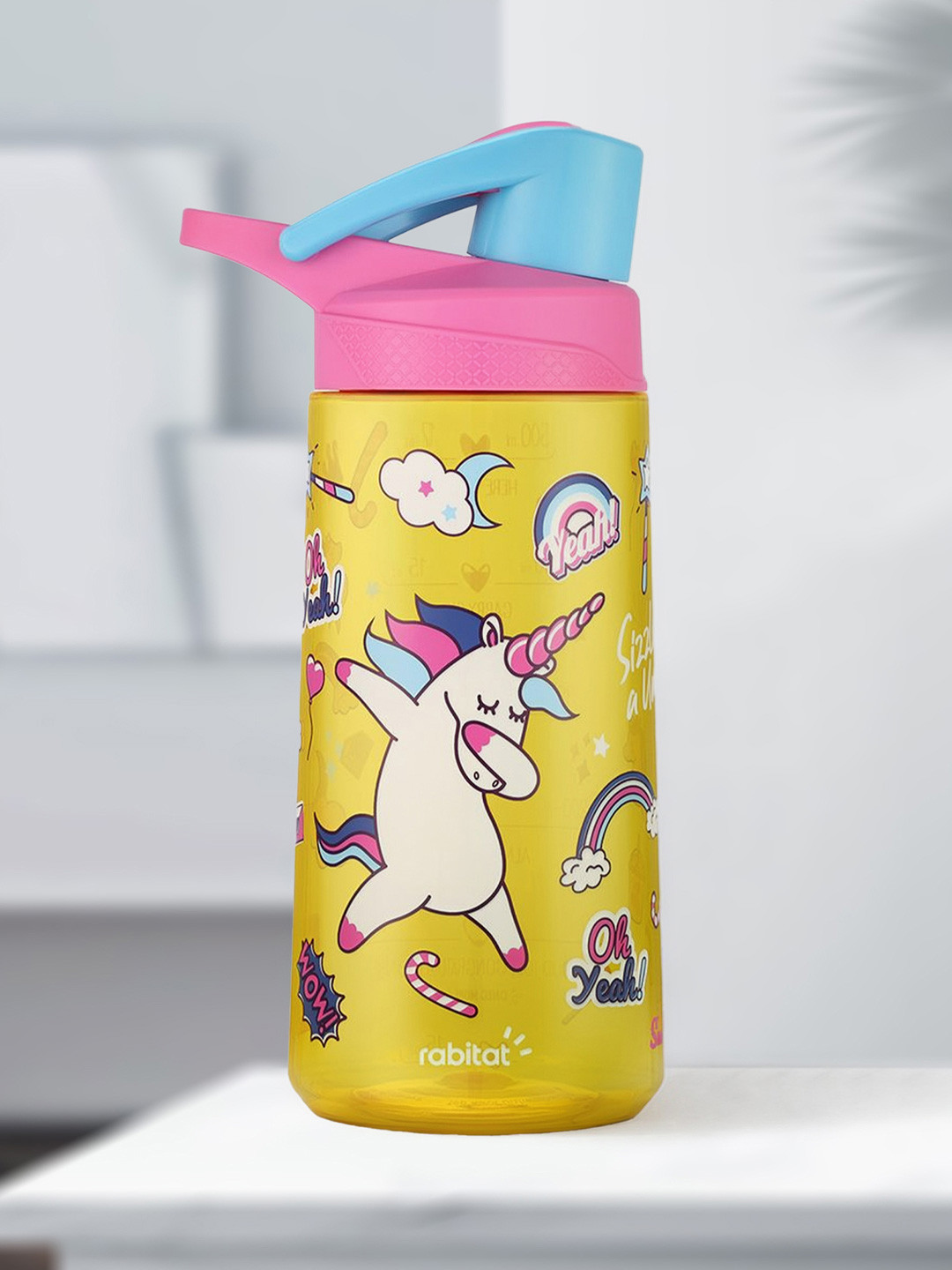 Rabitat Flip Lock Yellow Cartoon Characters Tritan Spill Proof Sipper - 550ml