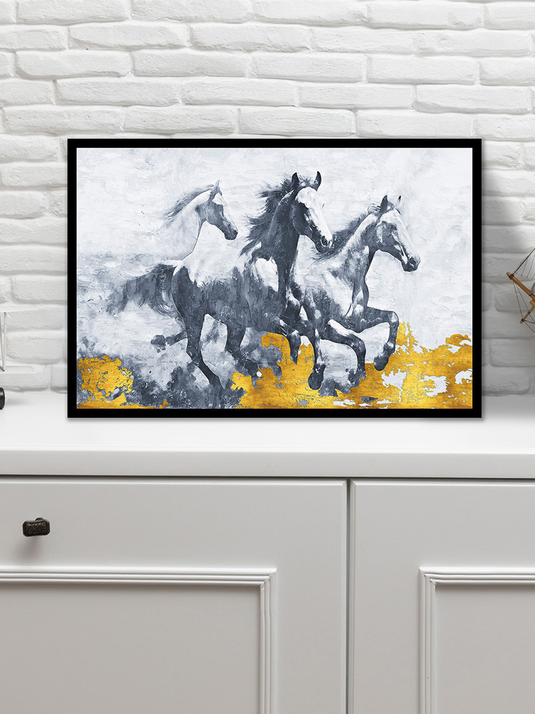 nestroots White & Yellow Fleet and Fearless Horse Canvas Wall Art