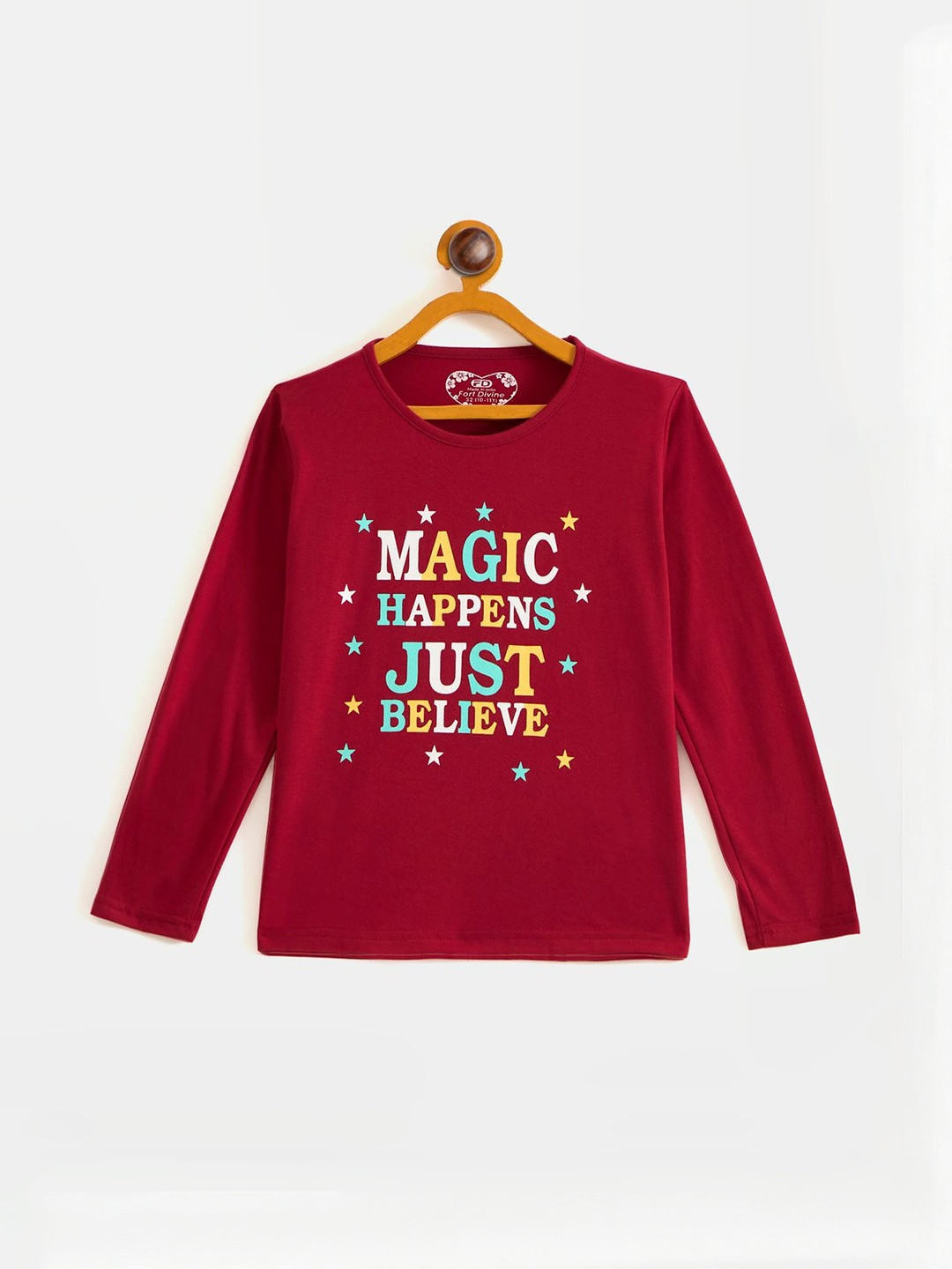 Fort Divine Girls Printed Round Neck Long Sleeves Cotton T-shirt