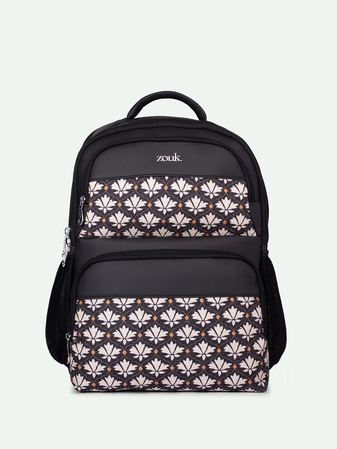 ZOUK Bidri Kaiser Consultant Unisex Floral Printed Backpack with Compression Straps