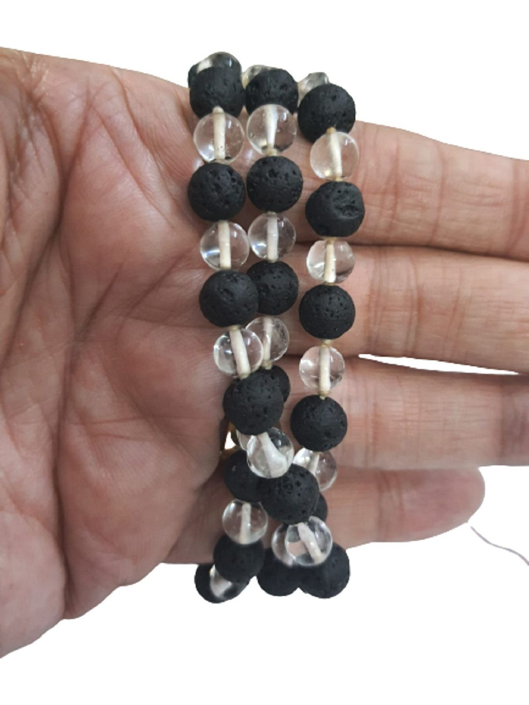 numeroastro Unisex Black & Transparent Crystal & Lava Beaded With Tassels Metal Chain