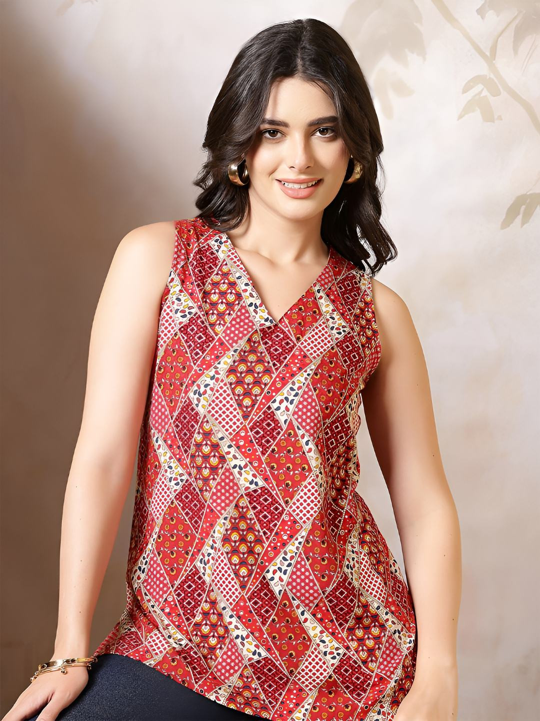 Anouk Rustic Geometric Print Vest Top