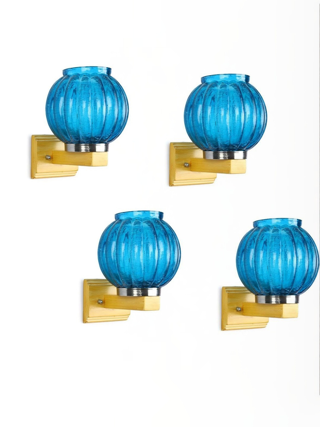 1ST TIME Pack Of 4 Blue Self Design Glass Traditional Spherical Shaped Wall Lamp