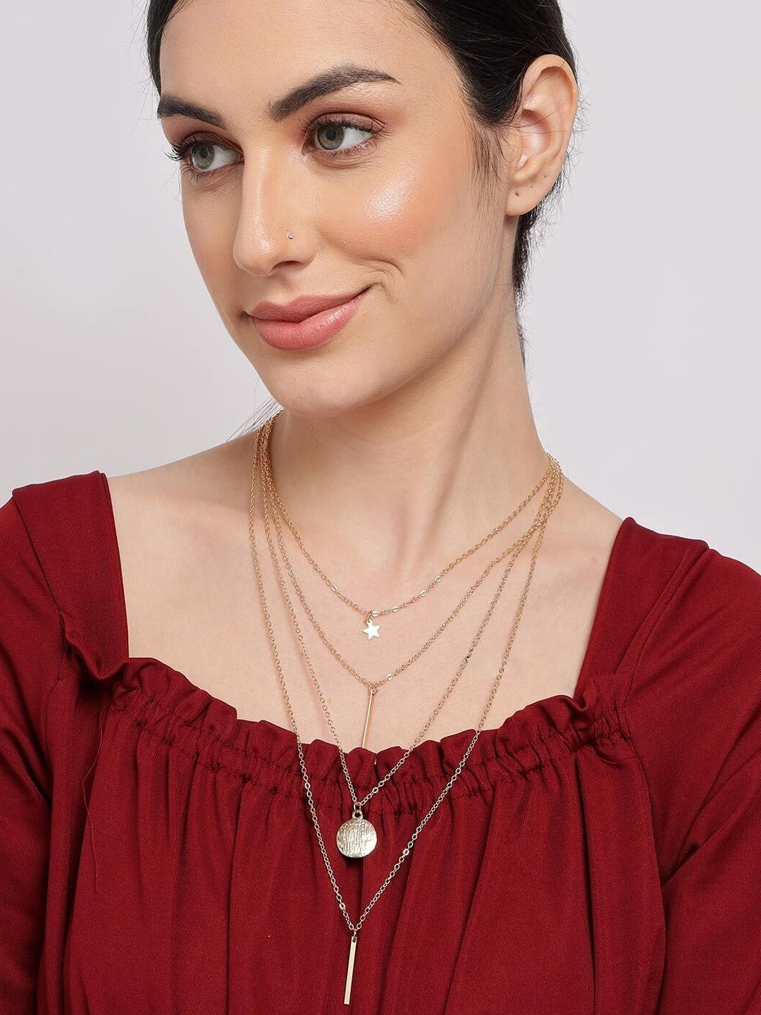 TheVineGirl Women Gold-Plated Four Layered Necklace With Pendants