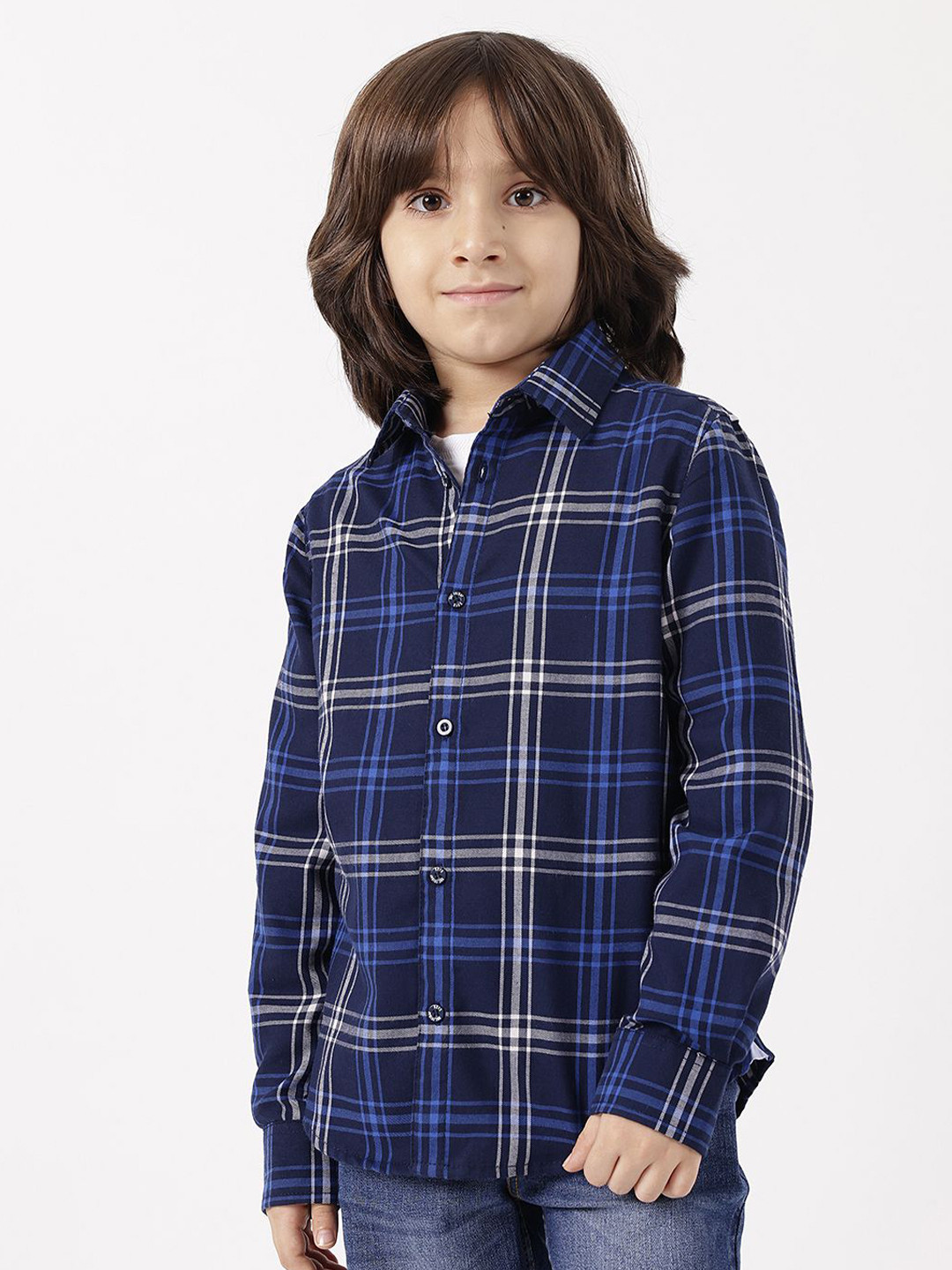 One Friday Boys Classic Fit Tartan Checked Spread Collar Casual Shirt